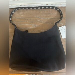 Salvatore Ferragamo Vara Chain Link Shoulder Bag Black Canvas Quiet Luxury